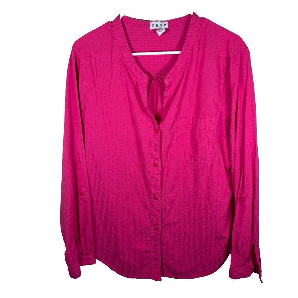 Dash Blouse Women's Large Pink Button Up Textured Long Sleeve Casual Top